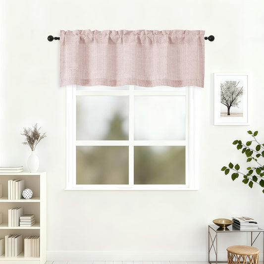 Lecloud Blush Pink Valances for Windows 16 Inch Length, Light Filtering Faux Linen Textured Kitchen Curtains for Cafe, Rod Pocket Rustic Short Drapes for Bathroom Basement Use, 52" W x 16" L 1 Panel