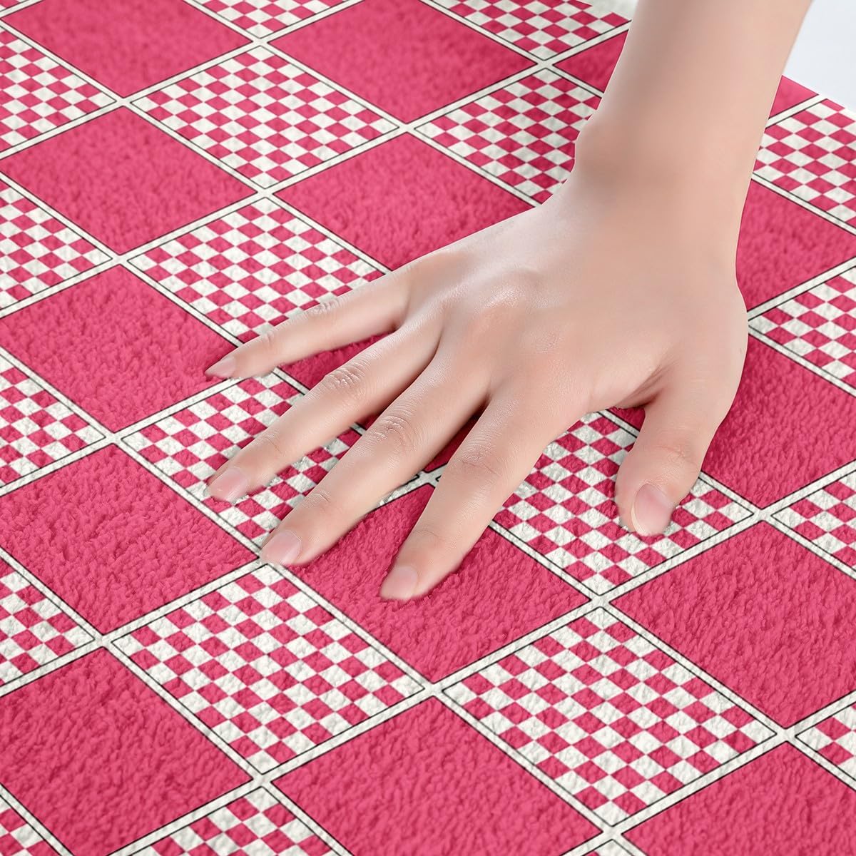 Erosebridal Hot Pink Checkered Bath Mat for Bathroom Gingham Buffalo Plaid Door Mat for Bedroom Geometric Grids Bathroom Rug Non Slip,Modern Entrance Rug 20"x32"