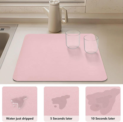 Light Pink Dish Drying Mat for Kitchen Counter Absorbent Coffee Bar Mat for Countertops Easy to Clean Kitchen Drying Mats for Dishes Rack Sinks Utensils Pots, 23.6"x19.7"