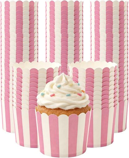100 PCS Pink and White Striped Cupcake Liners, 6oz Paper Baking Cups and Muffin Liners for Birthday, Wedding, Baby Shower, Bridal Shower, and Party Favors