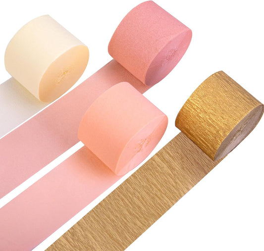 Riqiaqia Streamers Party Decorations,8 Rolls Pink Gold Crepe Paper Streamers for Wedding, Birthday, Bachelorette, Bridal Showerand Baby Shower Girl
