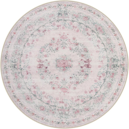 Wonnitar Bow Print Washable 4ft Round Rug, Pink Circle Rug for Girl Nursery Decor, Non Slip Ultra-Thin Soft Boho Floral Small Cute Circular Carpet for Kids Bedroom Baby Room, Light Pink
