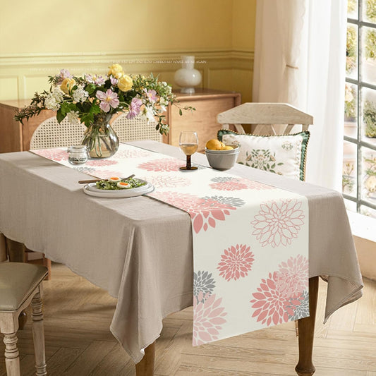 Pink Gray Table Runner Dahlia Pinnata Flower Beige Table Runners Modern Elegant Pompon Farmhouse Geometric Table Center Decor for Girls Room Dining Party Patio (13 x 72 Inch)