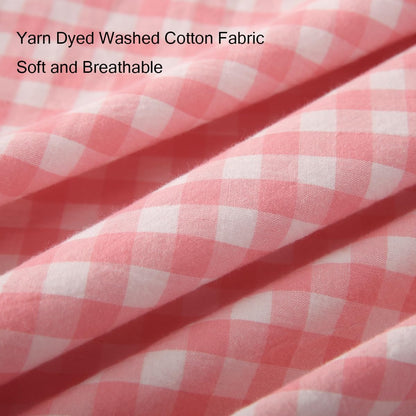 Silnuo Pink Plaid Ruffle Throw Pillow Covers Set of 2,Shabby Washed Cotton Checkered Gingham Pillow Shams Decorative Pillowcases for Sofa,Couch,Liviing Room
