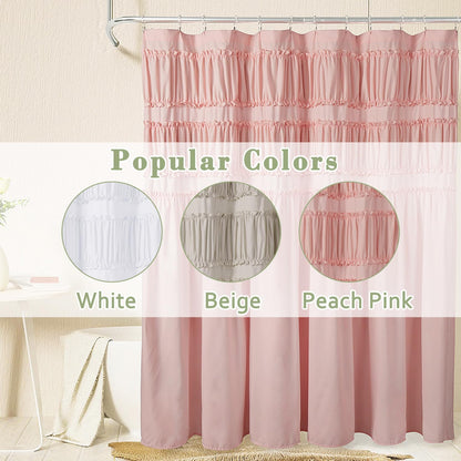 Homechoice Decor Ruched Ruffled Shower Curtain 72" W x 72" H, Peach Pink Microfiber Rustic Decorative Bath Curtain for Bathroom, Farmhouse and Boho Bathroom Décor, Machine Washable (LQ-38)