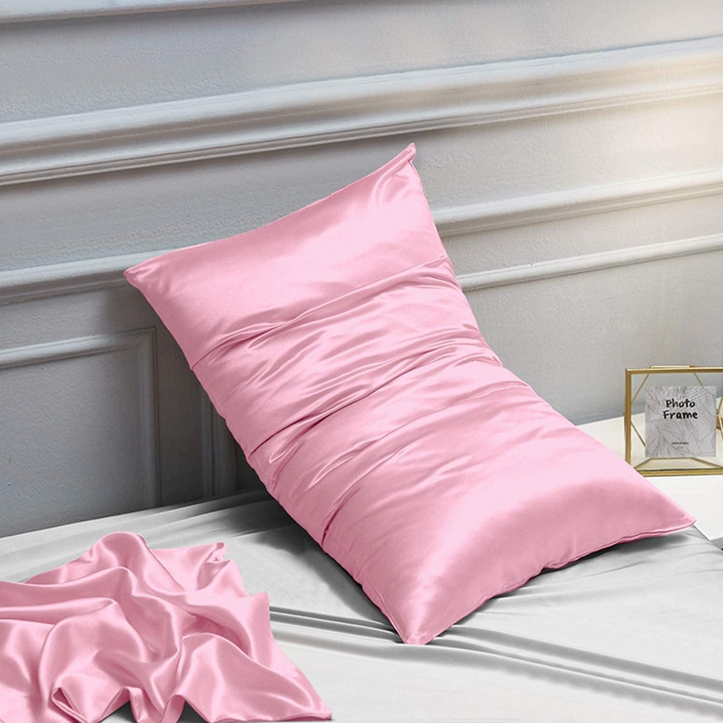 NTBAY 2 Pack Satin Standard Pillowcases for Hair and Skin, Luxurious and Silky Pillow Cases with Envelope Closure, 20x26 Inches, Pink