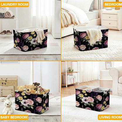56L Pink Floral Foldable Square Laundry Hamper with Handles – Large Clothes, Blanket & Toy Storage Basket for Home Organization.