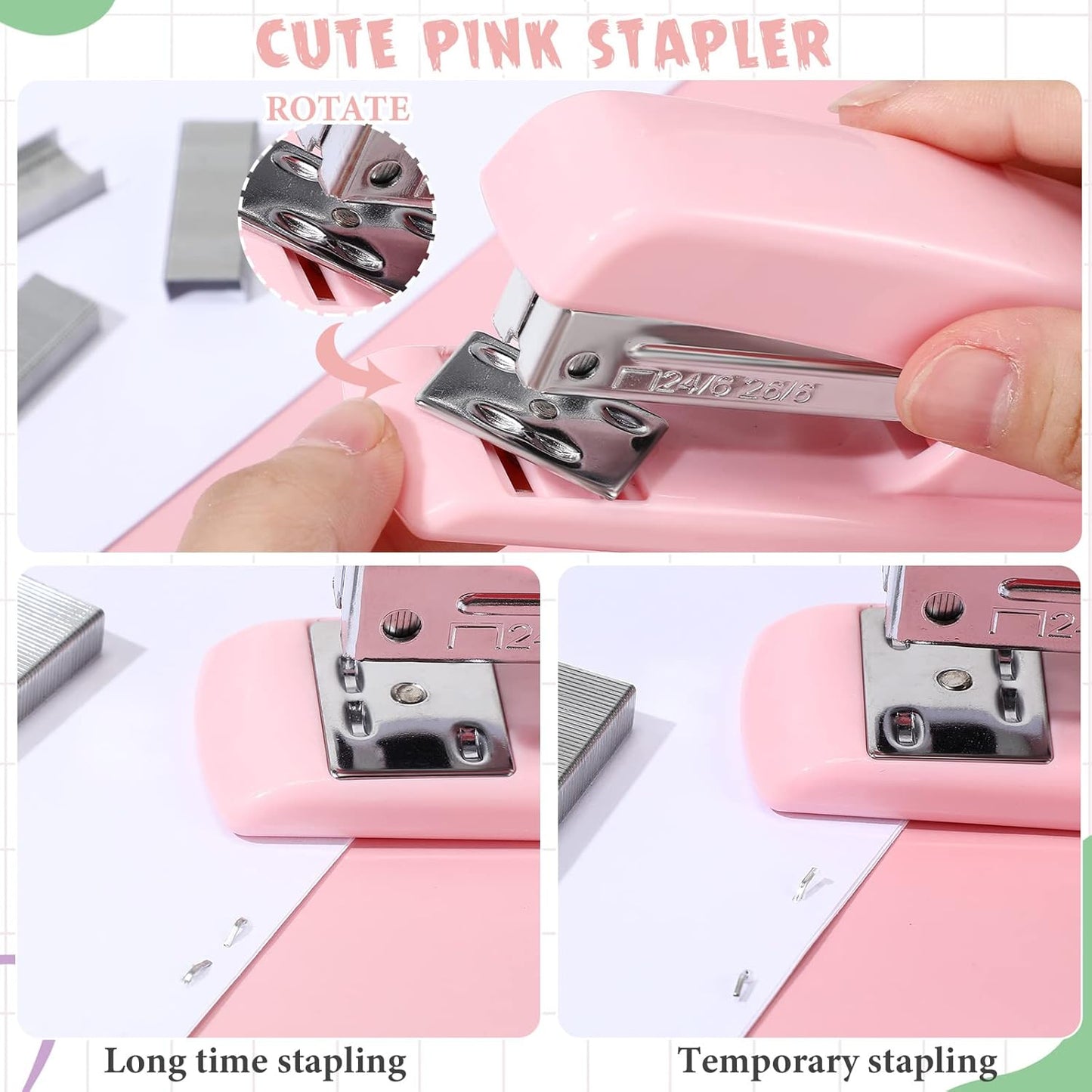 Sabary 12 Pcs Pink Desk Accessory Kit Include Stapler with Staples Tape Dispenser Staple Remover Sticky with Box Paper Clips Pen Kit Scissors Box Cutter Calculator Office Desk Supplies Christmas Gift