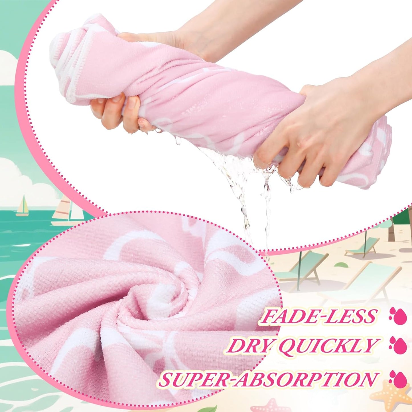 HunnmingRe Pink Bow Kids Beach Towels Coquette Girls Cute Bow Beach Towel 50 x 30 Inch Summer Absorbent Quick Dry Microfiber Pool Bath Supplies for Bath Sport Travel Swimming Camping Party Supplies