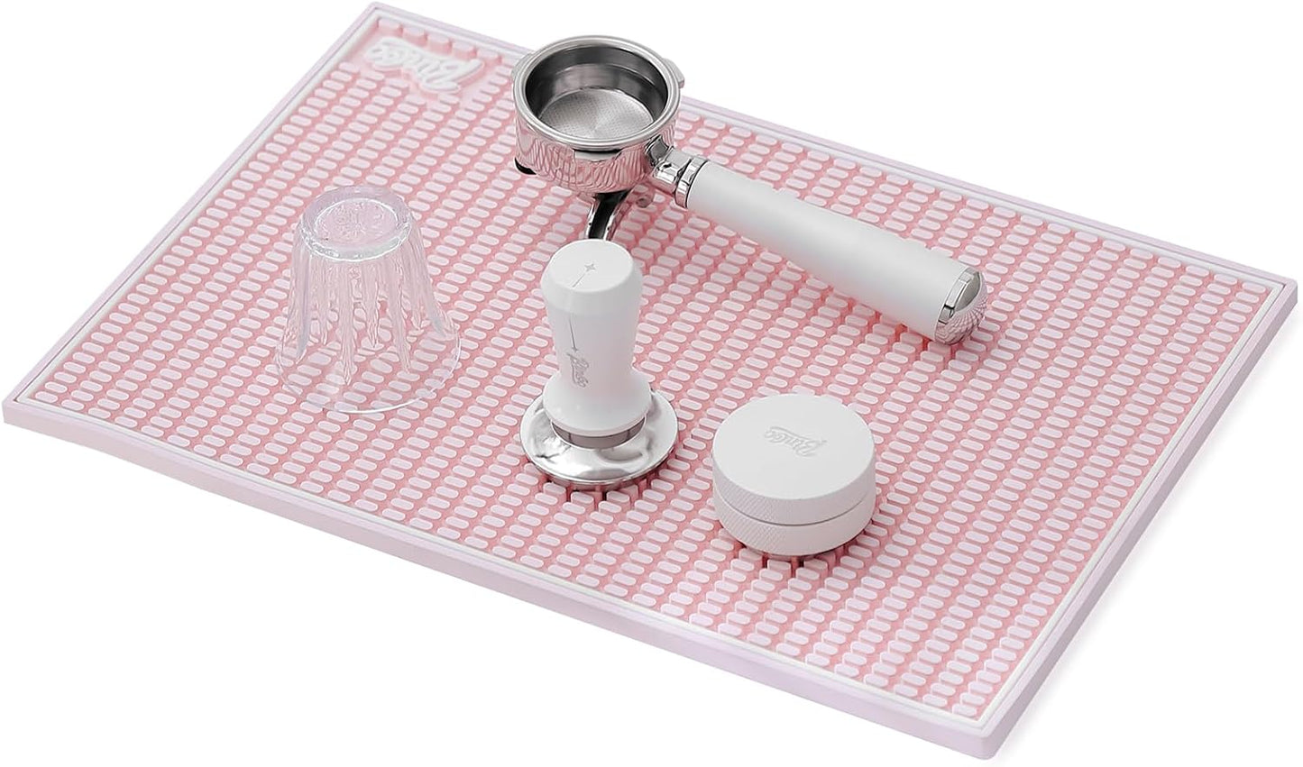 Coffee Bar Mat, 10mm Thick Non-Slip Rubber Bar Drip Tray, Heavy Duty Waterproof Bartender Mat for Countertops, Dishwasher Safe, Easy Clean for Coffee, Beer, Cocktail, Kitchen (Pink, 12*18)