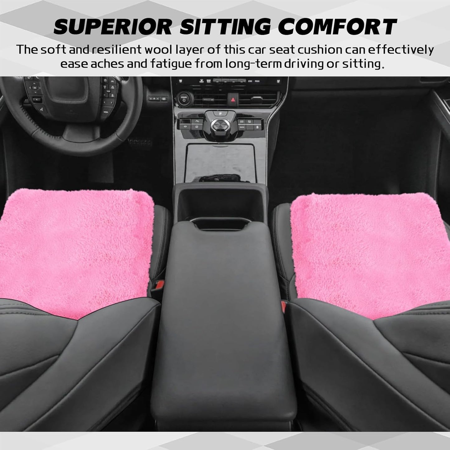 wuyaoyao Sheepskin Car Seat Cushion, Soft Comfort Fur Wool Car Seat Covers, Winter Warm Auto Front Seat Cushion Pad, Fuzzy Seat Bottom Protector Universal for Vehicle Office Chair (Pink)