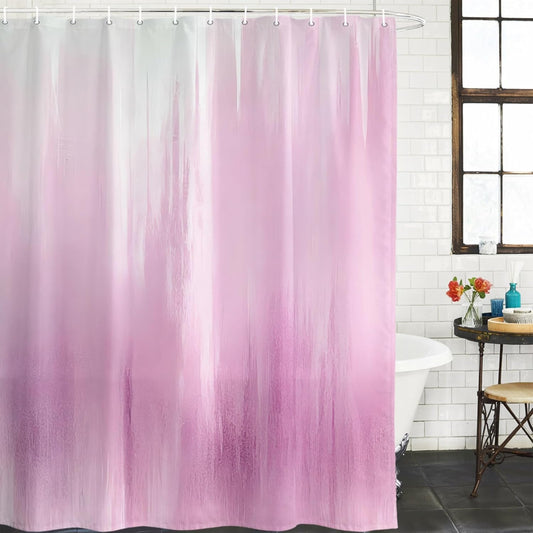 Pink Ombre Shower Curtain, Stall Bathroom Curtains for Bathtub, Modern Abstract Gradient Minimalist Art Waterproof Fabric Shower Curtain Set with 12 Hooks, 48" x 72"
