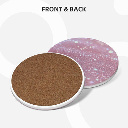Pink Glitter Pattern Coasters Set of 4 Absorbent Ceramic Coasters for Drinks Modern Cup Coaster with Cork Backing Cute Stone Coaster Housewarming Gifts 4.1 Inches