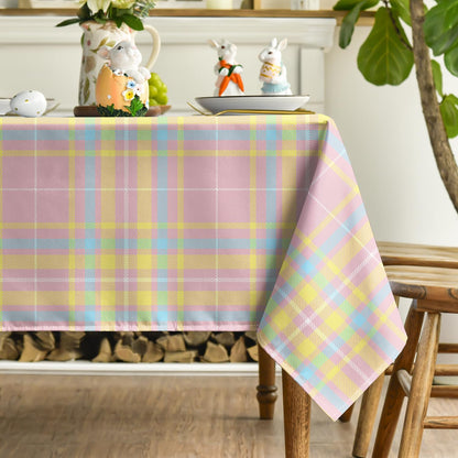 Horaldaily Easter Tablecloth 60×84 Inch Rectangular, Pink Buffalo Plaid Washable Seasonal Table Cover for Party Picnic Dinner Decor