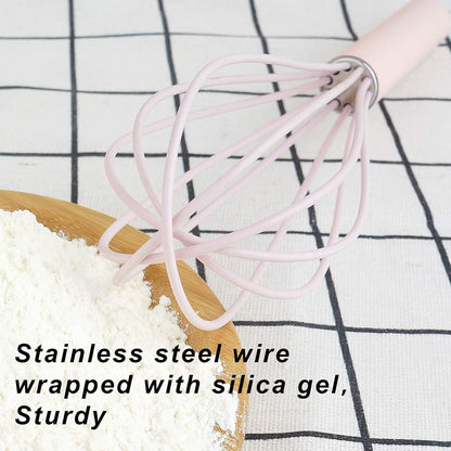 GorGin high temperature and easy to clean silicone whisk, wisk,stirrer, 10 inch, grip good grip design for Blending Whisking Beating Stirring Cooking Baking (1 Pack | Pink)