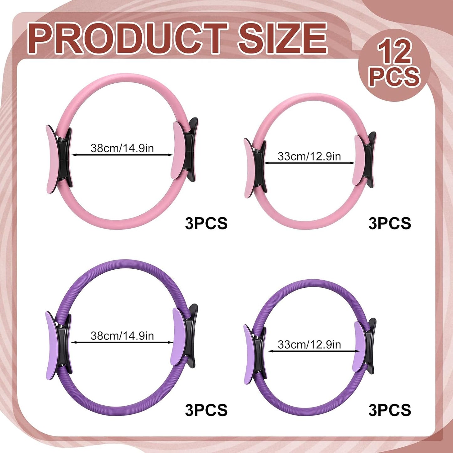 12 Pcs Pilates Rings 14 Inch and 12 Inch Exercise Ring Magic Circle Yoga Ring Lightweight Flexible Workout for Fitness Training Physical Therapy Full-Body Toning and Shaping