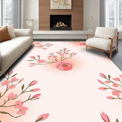 Flatwoven Area Rug 4x6 ft, Peach Blossom Abstract Floor Art, Non Slip, Stain Resistant, Washable High Traffic Area Rugs for Living Room, Bedroom Decor