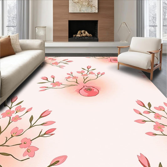 Flatwoven Area Rug 4x6 ft, Peach Blossom Abstract Floor Art, Non Slip, Stain Resistant, Washable High Traffic Area Rugs for Living Room, Bedroom Decor