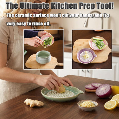 New Gradient Ceramic Grater Plate, Exquisitely Handcrafted Ginger Grater Plate for Chocolate, Fruits, Vegetables, Ginger, Garlic, and Cheese (Pink)