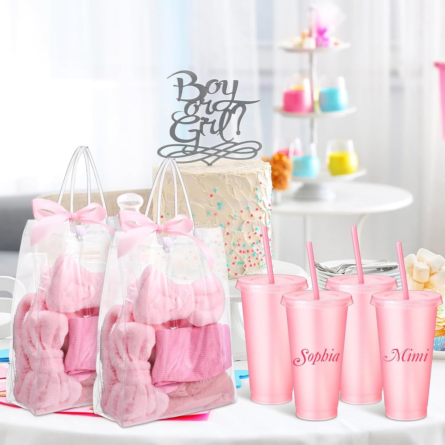 Suncalla 31 Pcs Spa Party Favors Sleepover Party Supplies Pink Bow Spa Headbands Eye Masks Socks Glitter Cups Gift Bag with Ribbon for Women Wedding Bridal Shower Bridesmaid Gifts Graduation Gift