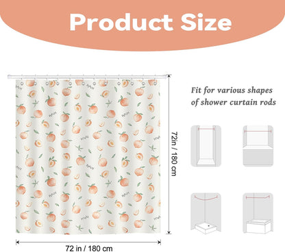Peach Shower Curtain, Cute Allover Fruits Design 72 x 72 Inch Peachy Pink Waterproof Polyester Fabric Shower Curtain with 12 Hooks