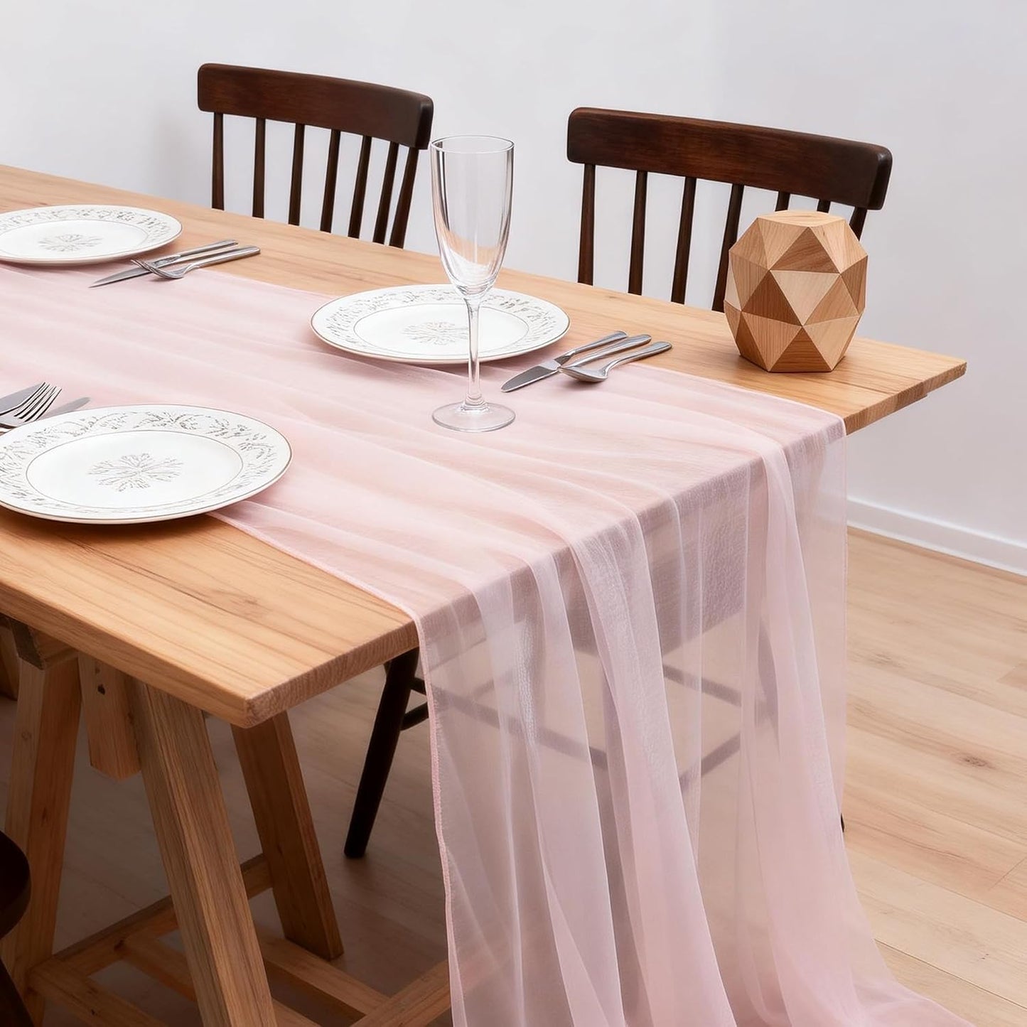 2PCS Light Pink Cheesecloth Table Runner 33x120 Inch 10 FT Rustic Gauze Table Runner for Wedding Birthday Party Baby Bridal Shower Home Decor Holiday Decorations