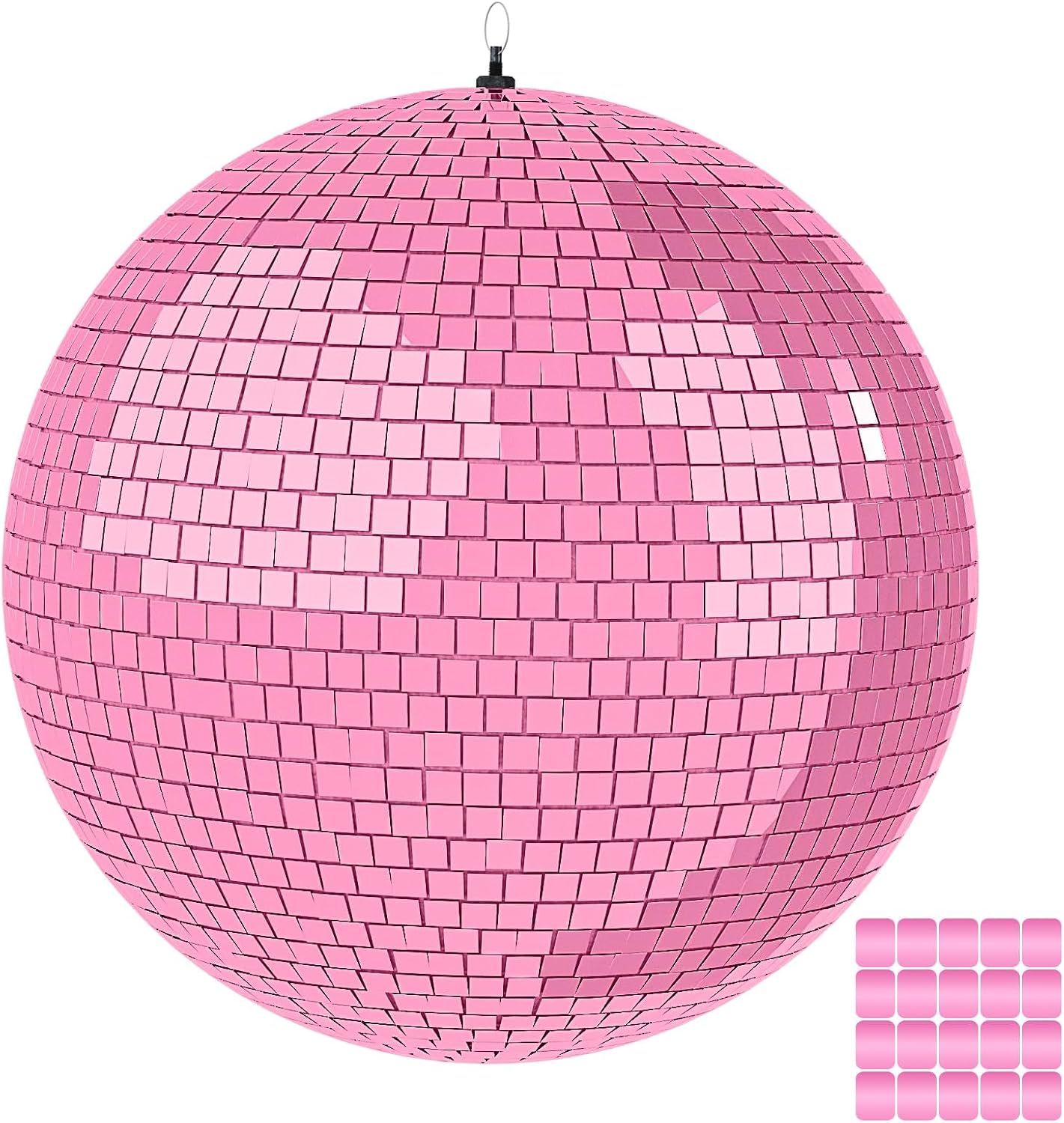 16 Inch Mirror Disco Ball lamp, Pink 16" Disco Ball Decor Hanging Disco Ball for Party Wedding Holiday Home Decoration, Replacement Mirror x 20pcs (Pink, 16inch)