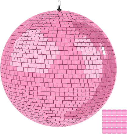 16 Inch Mirror Disco Ball lamp, Pink 16" Disco Ball Decor Hanging Disco Ball for Party Wedding Holiday Home Decoration, Replacement Mirror x 20pcs (Pink, 16inch)