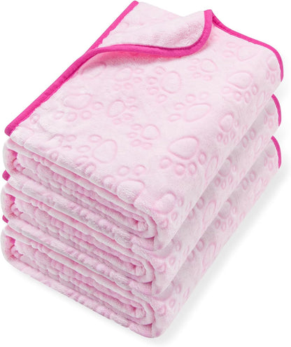 Stuffed 3pcs Premium Soft Dog Blankets for Small Dogs, Cat Blanket Calming Washable for Bed Couch Crate Protection Cover, Dog Puppy Kitten Essentials Christmas Dog Gifts, 24 * 16 inches, Pink