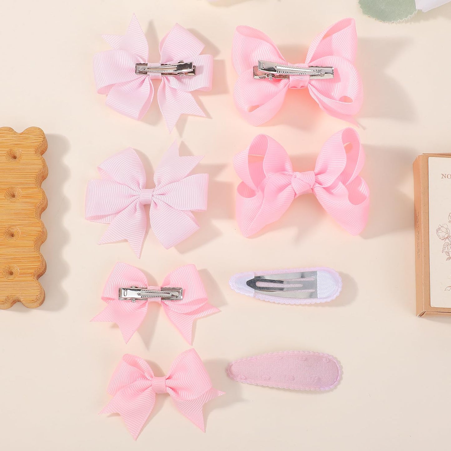 choicbaby 8pcs Baby Girl Hair Bow Clips Set, Pink Toddler Hair Clips Boutique Grosgrain Ribbon Bow Hair Barrettes Accessories for Infant Toddler Kids