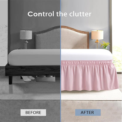 FreshCulture Full Bed Skirt, Elastic Wrap Around Bed Skirt Full Bed, Easy Fit with 18-Inch Tailored Drop, Hotel Quality Dust Ruffle for Full Size Bed, Bed Skirt Full Size (Dusty Pink)
