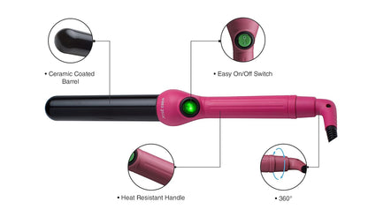 Jose Eber: Clipless Curling Iron 1.25" (32mm) - Pink - Professional Tourmaline Ceramic Barrel, Wand Styling Tool, Ion Technology, Heat Resistant Glove