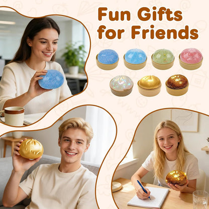 Dumpling Stress Balls Squishy Toys, Colorful Dumplings with Mystery Box, Colorful Dumpling Stress Balls Fidget with Steamer Box, Soft Squeeze Decompression Dough Party Gift (Glitter Pink)