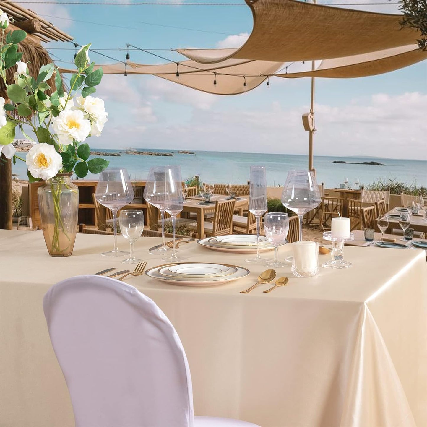 Horbaunal Peach Satin Tablecloth 60 x 102 Inches Rectangle Satin Table Cover Bright Silk Table Cloth Smooth Table Decoration for Wedding Party Banquet