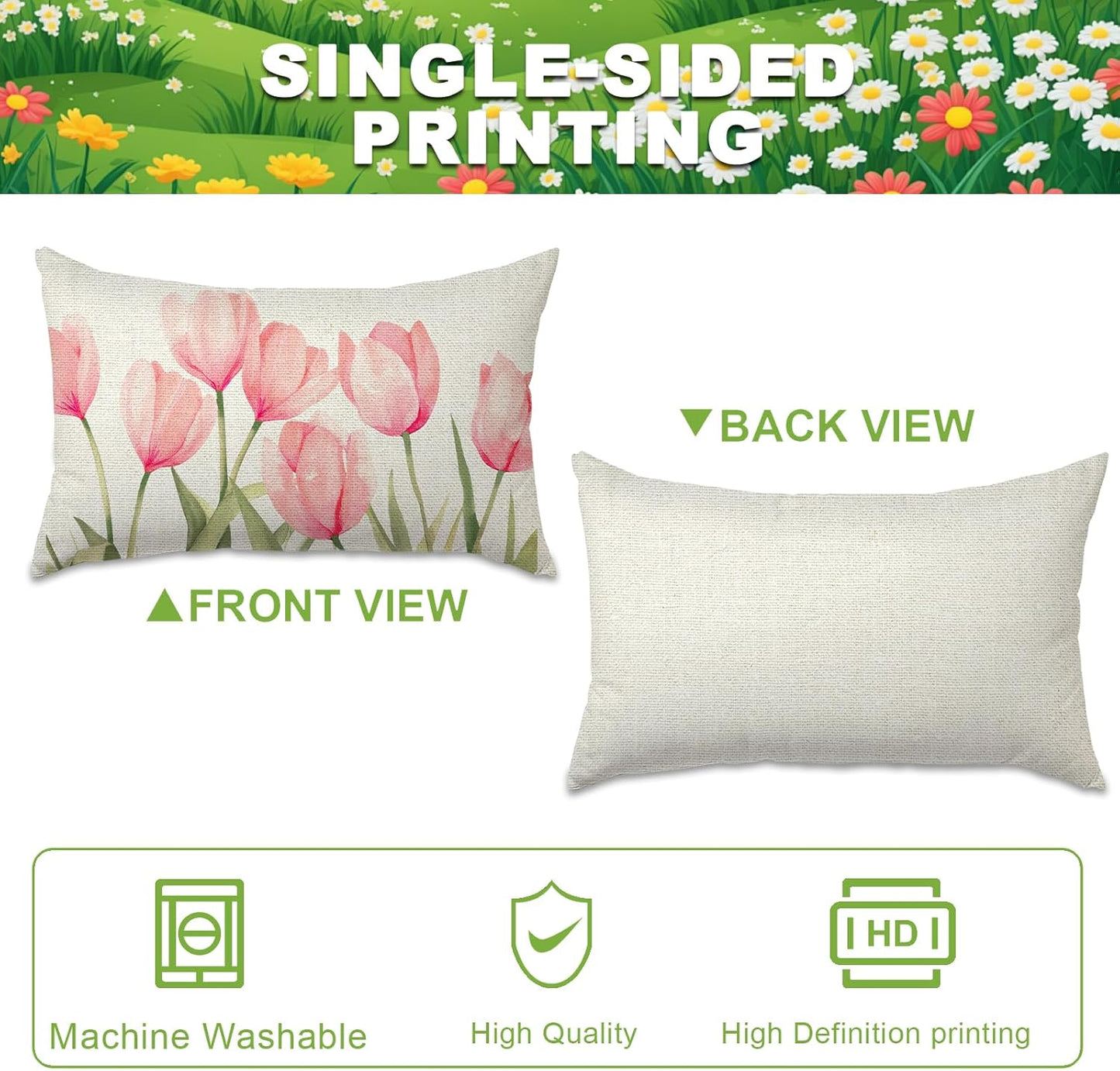 Pillow Covers 18x18 Set of 4 Tulip Home Sweet Home Pink Throw Pillows Decorative Pillow Cases Hello Summer Spring Seasonal Farmhouse Decorations for Sofa Couch