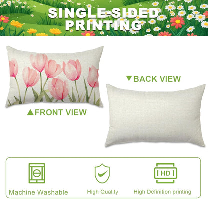 Pillow Covers 18x18 Set of 4 Tulip Home Sweet Home Pink Throw Pillows Decorative Pillow Cases Hello Summer Spring Seasonal Farmhouse Decorations for Sofa Couch