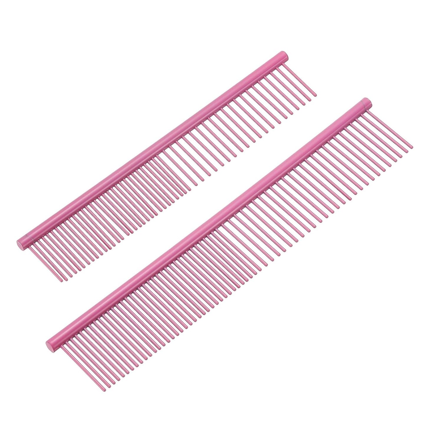 Dog Cat Comb, Pet Combs Stainless Steel Teeth with Rounded Ends for Knots Mats Loose Hair Removal, 6.5/7.5IN (Pink Coated, 2 Pack), Grooming Tool Intended for Long Curly Hair Pet