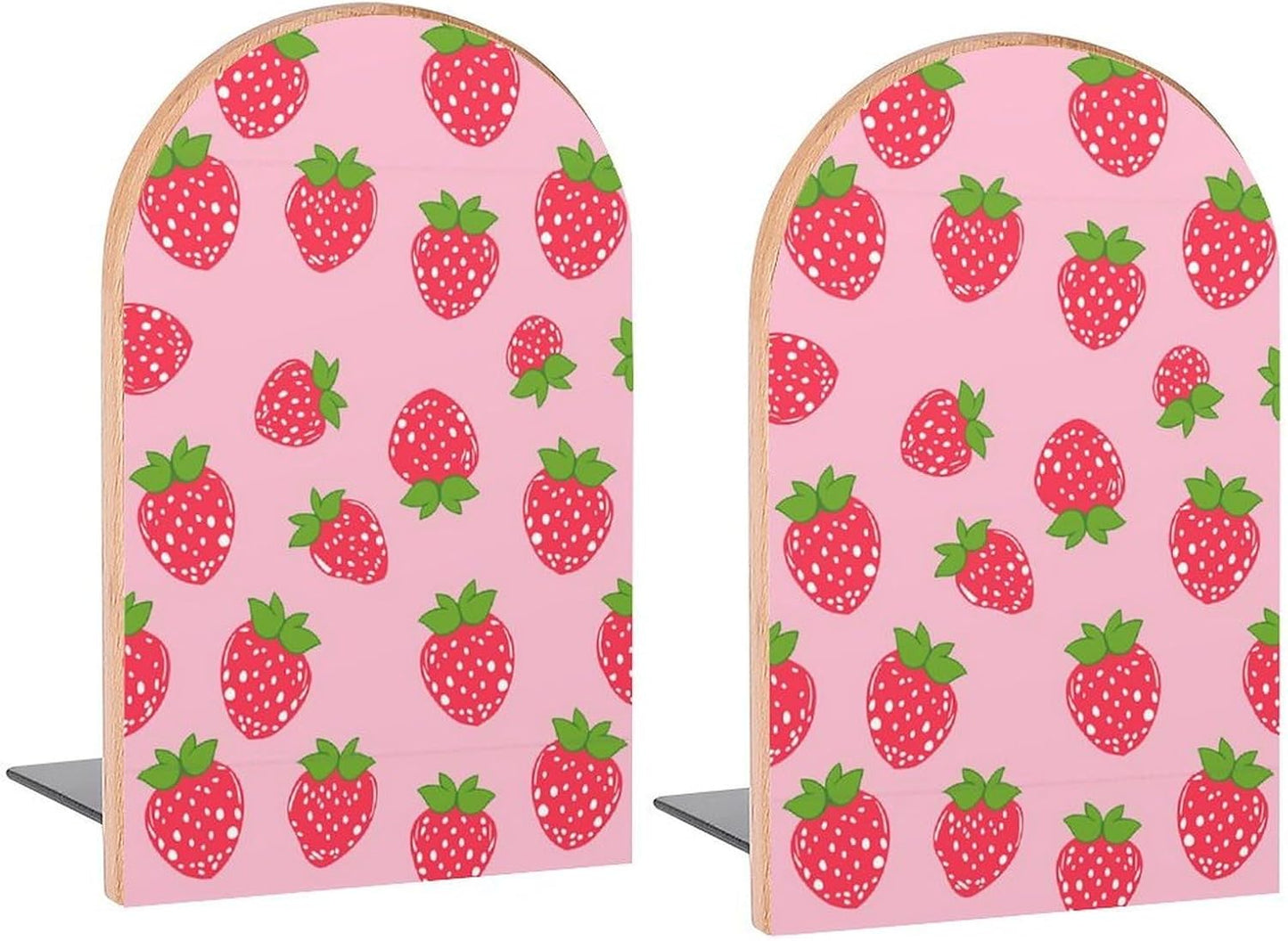 Strawberry Fat Pink Book Ends Decorative Wood Bookends for Shelves Kids Room Desk Home Office Book Stoppers for Magazines,Books, DVDs, 1 Pair/2 Pieces(5x3.1 in)