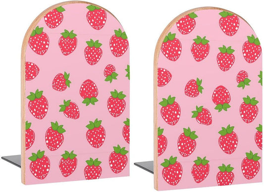 Strawberry Fat Pink Book Ends Decorative Wood Bookends for Shelves Kids Room Desk Home Office Book Stoppers for Magazines,Books, DVDs, 1 Pair/2 Pieces(5x3.1 in)