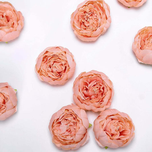 Efavormart 10 Pack 3-Inch Peach Silk Peony Flower Heads, Vibrant Realistic Artificial Peonies for Spring Party Decor and DIY Floral Wreaths