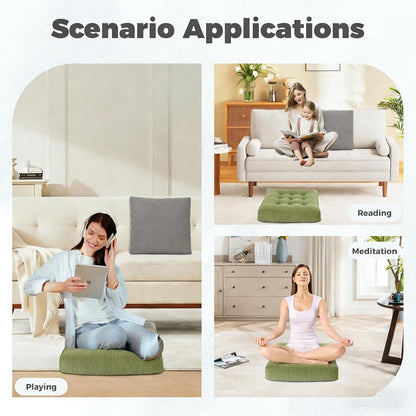 Floor Cushion Pink 18x18 Inch Floor Sitting Cushions 2-Pack, Tufted Corduroy Chair Pads with Handle, Machine Washable for Tatami Living Room Kitchen Seats