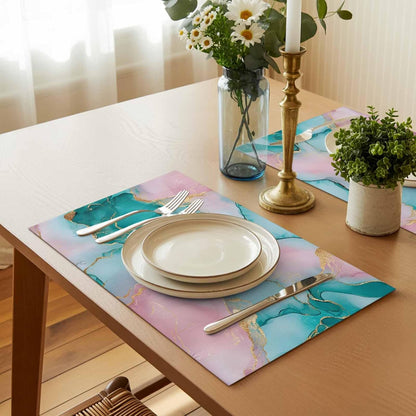 Water Pink Marble Placemat Set of 4 Non-Slip Placemats for Dining Table Abstract Style Washable Table Mats, Heat Resistant Kitchen Table Mats for Party, Dining Room & Home Decor