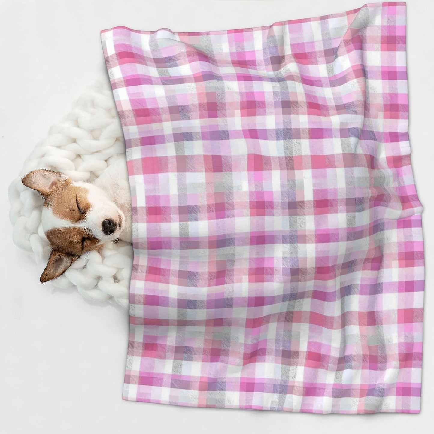 Waterproof Dog Blanket Soft Pet Blanket for Puppy Cat, Fleece Cat Throw Blankets for Furniture Bed Couch Sofa Reversible - Pastel Pink Gingham 2