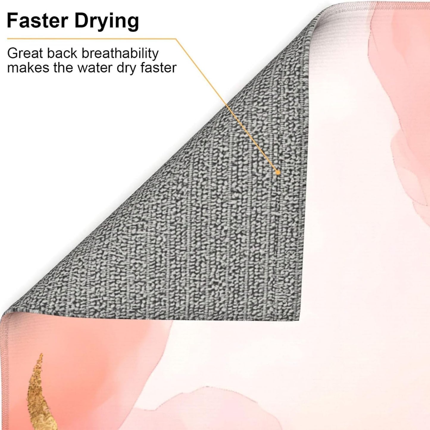 Pink Marble Print Microfiber Dish Drying Mat for Kitchen Counter 16x18 in Super Absorbent Drying Pad for Countertops, Sinks, Draining Racks with Hanging