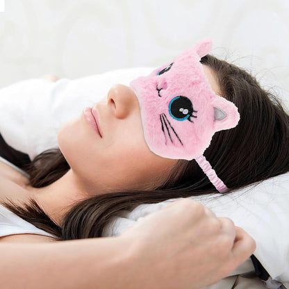 2 Pcs Plush Eye Mask Soft Sleeping Blindfold Eye Cover Comfortable Cute Animal Sleeping Mask Satin Nap Night Eyeshade Cover for Women Men Gift (Pink White Cat Style)