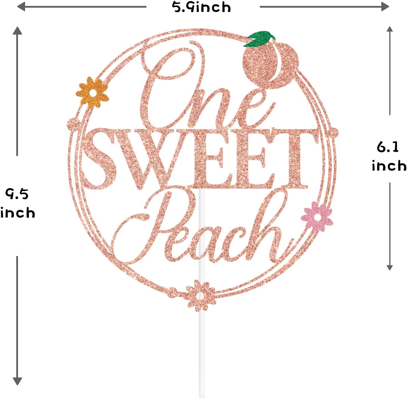 Rose Gold Glitter One Sweet Peach Cake Topper, Sweet As a Peach/Welcome Baby Girl, Peach Summer Fruit Themed Baby Shower Party Decorations Supplies