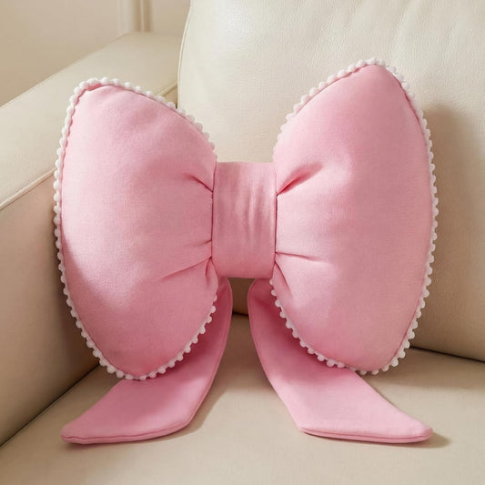 Kathfly Pink Bow Pillow Soft Bow Shaped Throw Pillows Decorative Cute Cushion Aesthetic Home Decor for Room Bed Sofa Couch(Lace Trim,Silk)