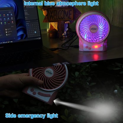efluky 3-Speed Mini Desk Fan with LED Light, Portable USB Fan Quiet for Home, Office, Travel, Camping, Outdoor, Indoor, 4.9-Inch, Pink