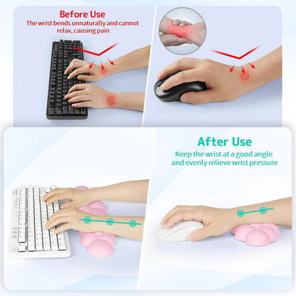 Sushret Cloud Wrist Rest Keyboard, Cloud Keyboard Wrist Pad Set with PU Leather Memory Foam, Cute Arm Rest for Palm Support, PC/Gaming Desk Accessories/Office Setup/Computer Hand Cushion - Pink