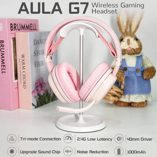 Aula G7 Wireless Gaming Headset, Surround Sound 10ms Low Latency, PC Headset with Detachable Noise Canceling Mic, 40mm Driver, Tri-Mode 2.4G/BT5.2/Wired 3.5mm, Over Ear Headphone for PS5, PS4, Switch